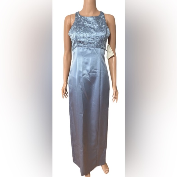 Bridal Warehouse Dress 4 Blue Satin Embroidered Formal Gown Open Back Bow Detail - Picture 1 of 9
